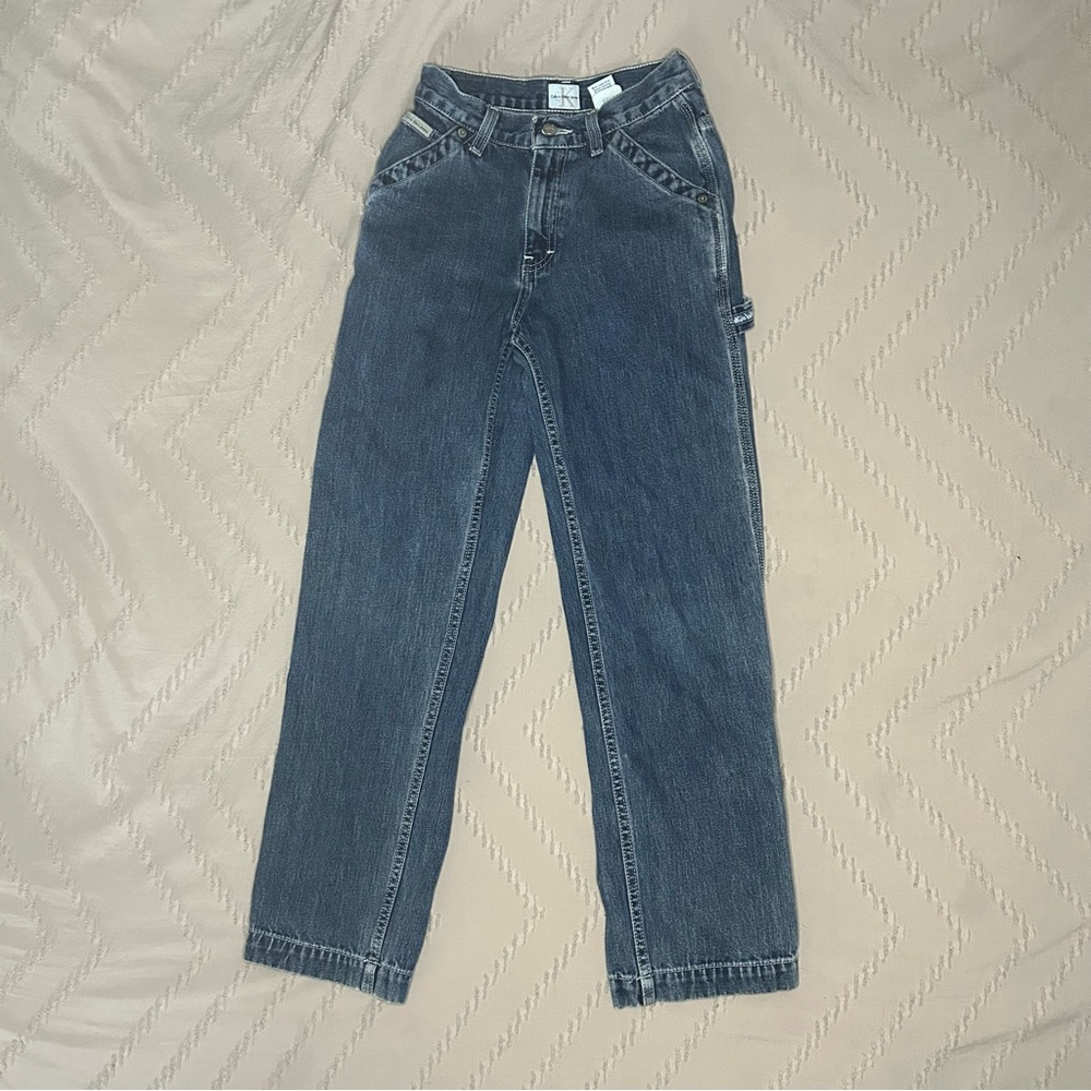 Vintage Calvin Klein Boys Carpenter Style Blue Jeans Denim Dark Wash Kids Sz 10
